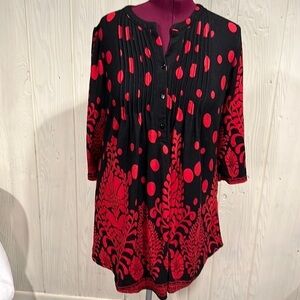 REBORN Sweater Dress or Tunic Red and Black 3/4 Sleeves